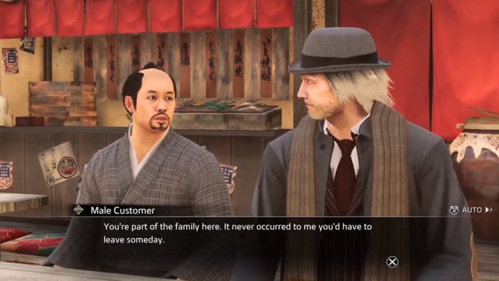 An animated white man and an animated Japanese man sit at a table and discuss how close they've grown